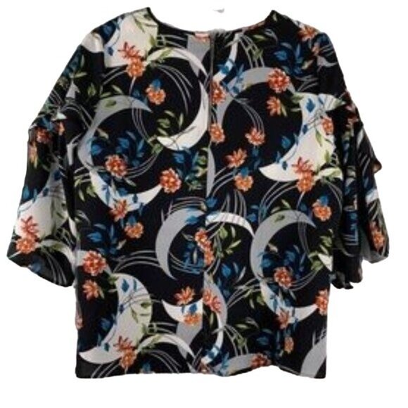 Alfani Multicolor Crescent Floral Blouse 3/4 Sleeves w/ Ruffles Size 3X - Picture 4 of 13